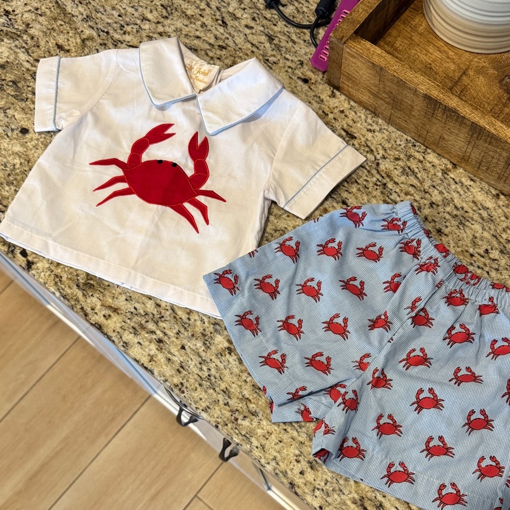 Sir John by Rosalina Imported Embroidered White and Red Crab Baby Set